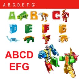 26 GUDI English Letter Learn A-Z Alphabet Transformation Robot Dinosaur Deformation Animal Action Figures Building Block Toys
