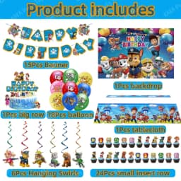 66Pcs Paw Patrol Birthday Decoration Set Latex Balloons Hanging Swirls Banner Backdrop Tablecloth for Kids Party Event Supplies