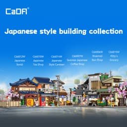 Cada Japanese Sushi HouseBricks Shop LED Japanese Steamed Bun House Building Blocks Summer Cafe Cada Toy Street View Series Set