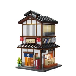 Cada Japanese Sushi HouseBricks Shop LED Japanese Steamed Bun House Building Blocks Summer Cafe Cada Toy Street View Series Set