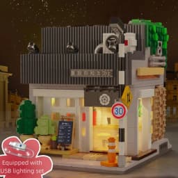 Cada Japanese Sushi HouseBricks Shop LED Japanese Steamed Bun House Building Blocks Summer Cafe Cada Toy Street View Series Set