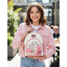 Beauty & Beast Princess Belle Flowers White Pink Wallet Mini Backpack