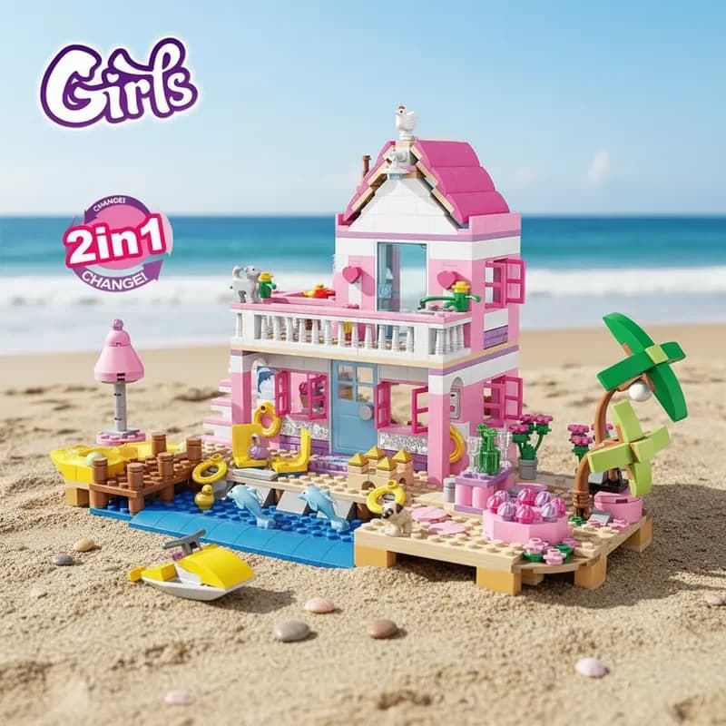 822Pcs Beach Villa Building Blocks Transformable House Model Creative Building Educational STEM Toys Birthday Gift For Girls