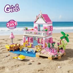 822Pcs Beach Villa Building Blocks Transformable House Model Creative Building Educational STEM Toys Birthday Gift For Girls