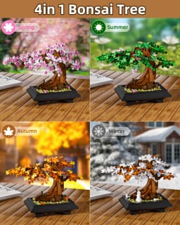 Gobricks MOC Four Season Flower Tree Bricks Model Spring Summer Autumn Winter Bonsai Tree Home Decoration Building Blocks Toys