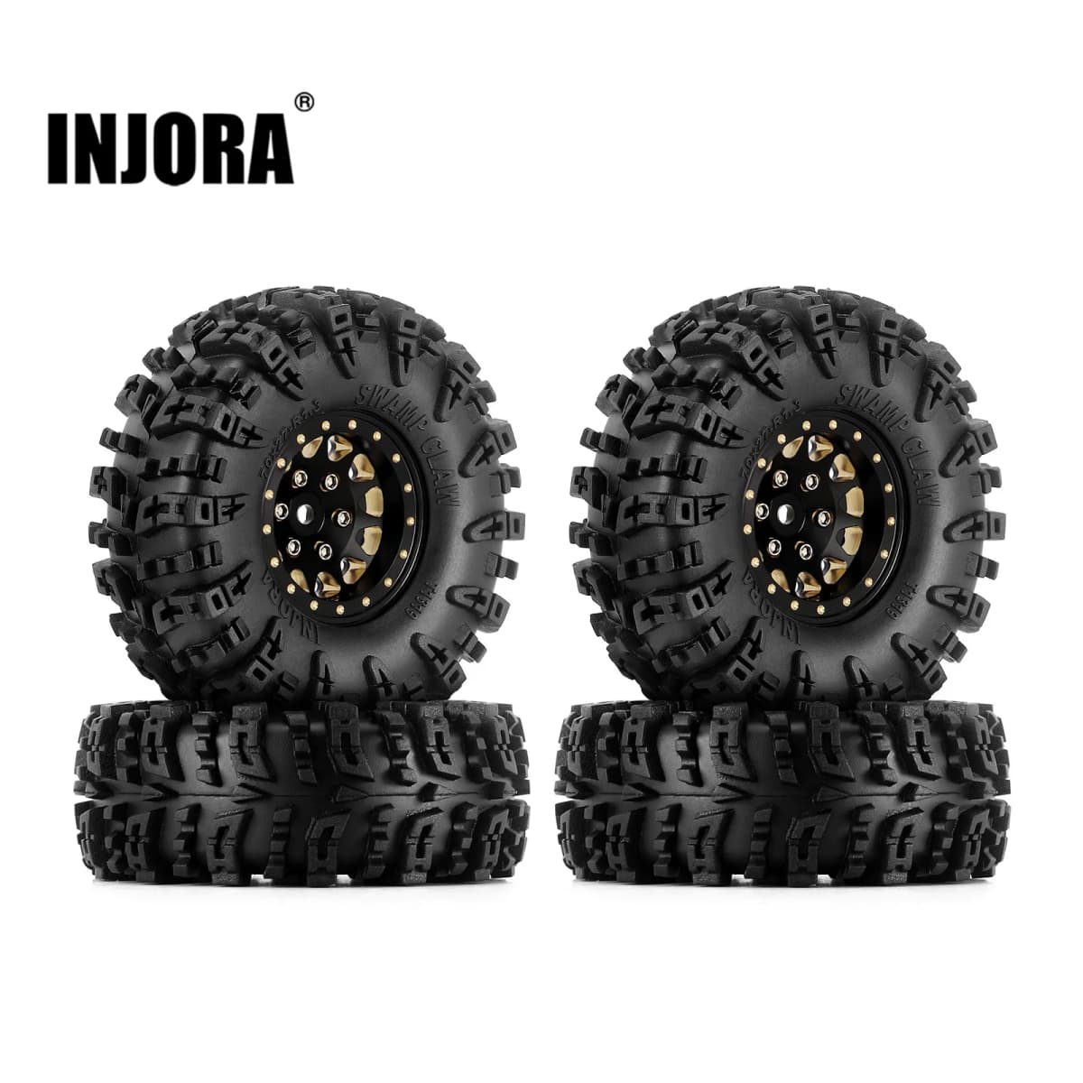 INJORA 87g Brass Swamp Claw 70*27mm S5 Mud Terrain 1.3" Wheel Tires Set for 1/18 1/24 RC Crawler Car