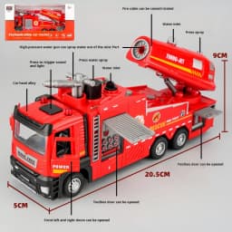 New Alloy Fire Truck Toy Large Size for Boys Water Spray & Smoke Exhaust Function Kids Ladder Rescue Vehicle Model Pull Back