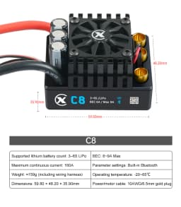 XC-ESC C8 160A Brushless ESC Support 3S~6S Lipo Battery For 1/7 1/8 RC Model Car Desert Truck Monster Truck Buggy Accessories