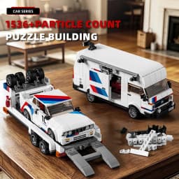 Technical MOC 1536pcs RV With Supercar Trailer Model Building Blocks City Motorhome Racing Car Trailers Bricks Toys Men Gifts