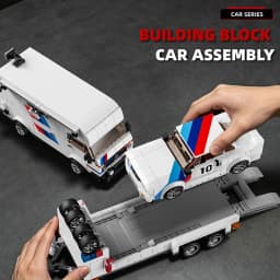 Technical MOC 1536pcs RV With Supercar Trailer Model Building Blocks City Motorhome Racing Car Trailers Bricks Toys Men Gifts