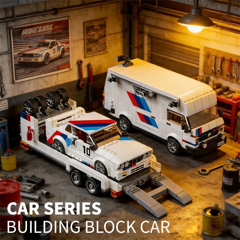 Technical MOC 1536pcs RV With Supercar Trailer Model Building Blocks City Motorhome Racing Car Trailers Bricks Toys Men Gifts