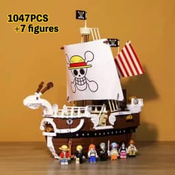 In Stock One Piece 1047Pcs +7pcs Figure Merry Luffy Boat Building Blocks Bricks Set Toys for Children Birthdays Christmas Gifts
