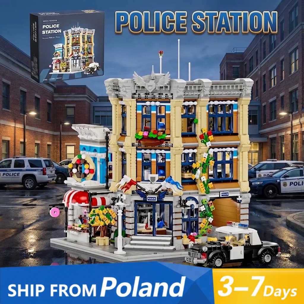 Town Police Station with 6 Figures Modular Buildings Blocks City Center Street View Apartment Store Architecture Brick Model Kit Toy Adults DIY Gift 3111PCS
