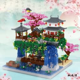 MOC Peach Blossom Pool Cherry Tree House Building Block Chinese Architecture DIY Bricks Cherry Blossom Toy for Kids Adult Gift