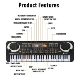 Kids Electronic Piano Keyboard Portable 61 Keys Organ with Microphone Education Toys Musical Instrument Gift for Child Beginner
