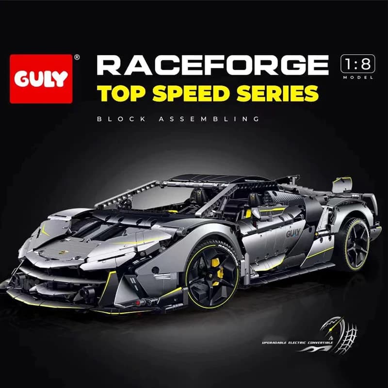 3392PCS GULY 10638 1:8 Scale Lamb One-Off Sports Car Building Blocks Set Upgradable Electric Convertible High-Tech City Speed Racing Vehicle Model Kit Collectible Bricks Toy Racing Decor Gift for Adults&Boys Desk Ornament Collection Display