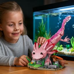 998Pcs Axolotl Building Blocks Set, Creative Amphibian Animal Model, DIY Assembly Bricks Toy, Desktop Decor Gift for Kids Adults