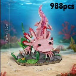 998Pcs Axolotl Building Blocks Set, Creative Amphibian Animal Model, DIY Assembly Bricks Toy, Desktop Decor Gift for Kids Adults