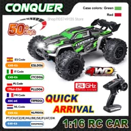 WLtoys 16102 1:16 50KM/H High Speed 4WD RC Car LED Light Remote Control Cars Bigfoot Climbing Car Drift Monster Truck For Kids