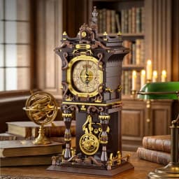 Steampunk Style Mechanical Clock Building Blocks Brown Gold Gear Model Detailed Roman Numerals DIY Toy Collectible Ornament Gift