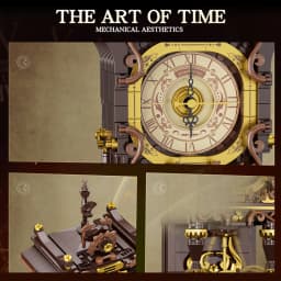 Steampunk Style Mechanical Clock Building Blocks Brown Gold Gear Model Detailed Roman Numerals DIY Toy Collectible Ornament Gift