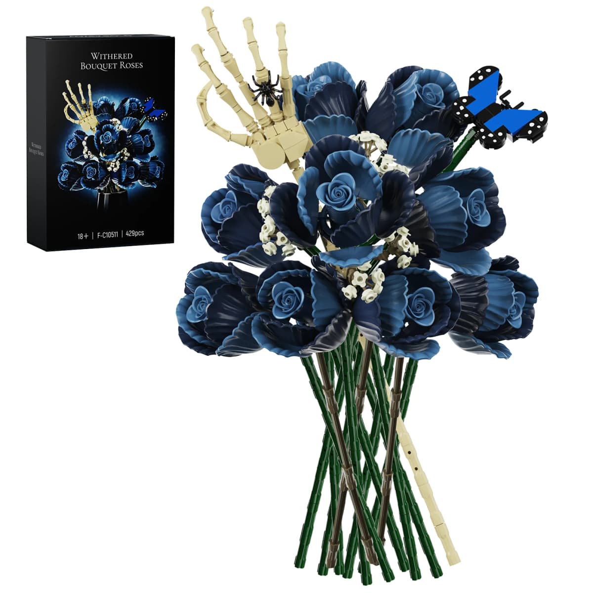 Corpse Bride Bouquet Building Blocks Set Room Decoration Blue Roses Flowers Model Toys Gifts for Mother Day Lover Day