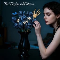 Corpse Bride Bouquet Building Blocks Set Room Decoration Blue Roses Flowers Model Toys Gifts for Mother Day Lover Day