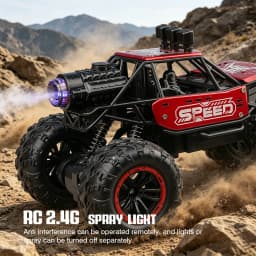 2.4g Remote Control Off-Road Alloy Car with Shock Absorbers, Climbing Fast Car with Music, Lights, and Spray, Children's Electric Rc Toy, Boys' Holiday Gift