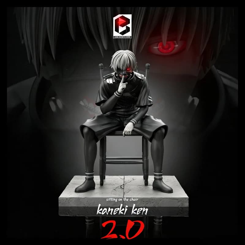 20cm Ken Kaneki Sitting Figure Tokyo Ghoul GK Replaceable Double Head Double Arms Statue With Base Anime Model Toy Deco Boy Gift