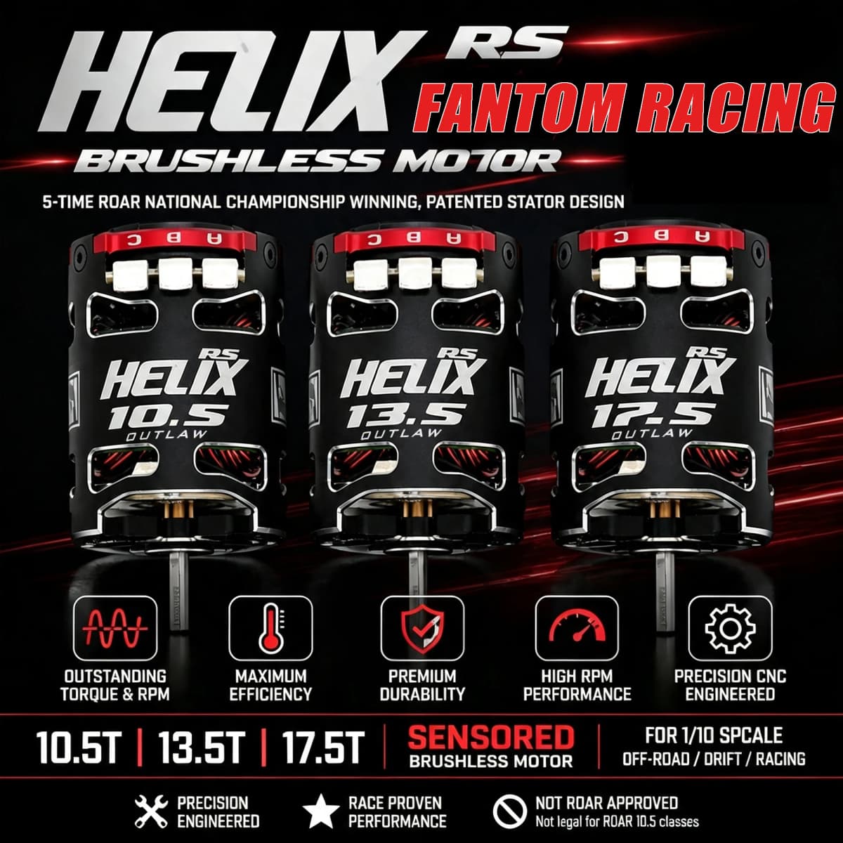 FANTOM RACING 540 HELIX RS 10.5T 13.5T 17.5T Brushless Motor for 1/10 RC Model Off-road Drift Racing Car Axial TRX4 SCX10 Redcat