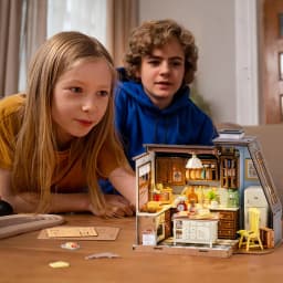 Robotime Baking Kitchen DIY Miniature Dollhouse Kit Crafts Hobbies Amazing Gift 3D Puzzle Mini House Building Kit Book Nook