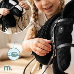 Mamabrum Hobby Horse Stick Horse Black Horse Head for Kids 3+ Motion Toy, Educational, Sensory, Active Play, Coordination, Jumping, Riding, for Girl and Boy, Plush Mane