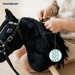 Mamabrum Hobby Horse Stick Horse Black Horse Head for Kids 3+ Motion Toy, Educational, Sensory, Active Play, Coordination, Jumping, Riding, for Girl and Boy, Plush Mane