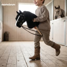 Mamabrum Hobby Horse Stick Horse Black Horse Head for Kids 3+ Motion Toy, Educational, Sensory, Active Play, Coordination, Jumping, Riding, for Girl and Boy, Plush Mane
