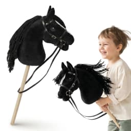 Mamabrum Hobby Horse Stick Horse Black Horse Head for Kids 3+ Motion Toy, Educational, Sensory, Active Play, Coordination, Jumping, Riding, for Girl and Boy, Plush Mane