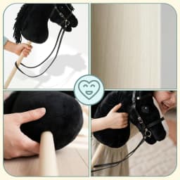 Mamabrum Hobby Horse Stick Horse Black Horse Head for Kids 3+ Motion Toy, Educational, Sensory, Active Play, Coordination, Jumping, Riding, for Girl and Boy, Plush Mane