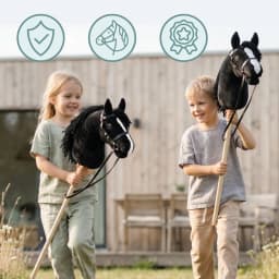 Mamabrum Hobby Horse Stick Horse Black Horse Head for Kids 3+ Motion Toy, Educational, Sensory, Active Play, Coordination, Jumping, Riding, for Girl and Boy, Plush Mane