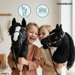 Mamabrum Hobby Horse Stick Horse Black Horse Head for Kids 3+ Motion Toy, Educational, Sensory, Active Play, Coordination, Jumping, Riding, for Girl and Boy, Plush Mane
