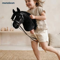 Mamabrum Hobby Horse Stick Horse Black Horse Head for Kids 3+ Motion Toy, Educational, Sensory, Active Play, Coordination, Jumping, Riding, for Girl and Boy, Plush Mane