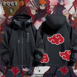 Naruto Shippuden Akatsuki Organization Cartoon Jacket 2D Student Couple Hooded Coat Jacket Top Anime Peripheral Wholesale