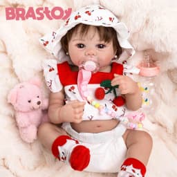 Brastoy Doll Reborn Baby Realistic Painted Girl 48cm Silicone Body with Brown Eyes, Shipped from Brazil