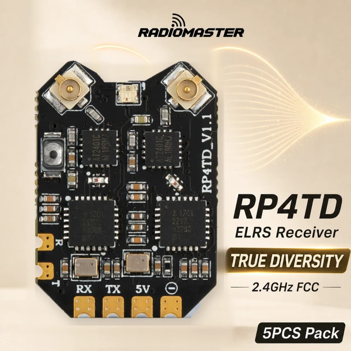 5PCS RadioMaster RP4TD FCC 2.4GHz ExpressLRS True Diversity Receiver Dual Antenna CRSF For FPV Racing Drone Parts Bulk Price