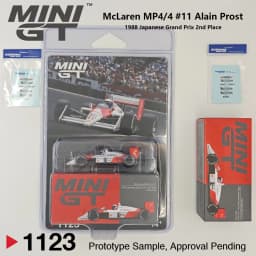McLaren MP4/4 Alain Prost #11 MiniGT 1123 1:64 1988 Japan GP Classic F1 MGT01123 With Extra Display Free Base Diecast Car Model