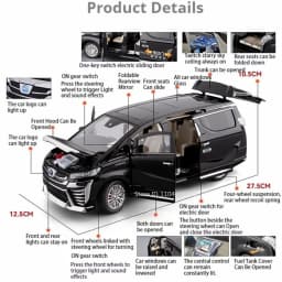 1:18 Vellfire LM300 Alloy MPV Model Diecast Car Toys Sound Light Pull Back Doors Opened Miniature Vehices Christmas Gift for Boy