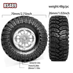 1.3 Beadlock Wheels and Tires OD 2.75'' Hex 7mm (4PCS) for 1/18 1/24 TRX4M SCX24 AX24 FCX18 FCX24 RC Crawler Car