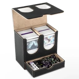 Card Deck Box with Display Window, Holds 200 Double‑Sleeved Cards & Dice Tray, Magnetic Closure PU Leather Card for TCG Cards
