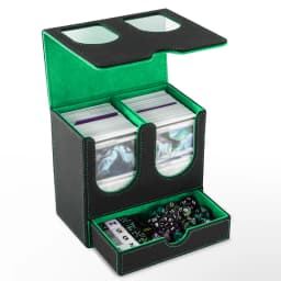 Card Deck Box with Display Window, Holds 200 Double‑Sleeved Cards & Dice Tray, Magnetic Closure PU Leather Card for TCG Cards