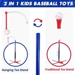 3-in-1 Kids Baseball Toy Set with Hanging Ball Stand/Standing T-Ball/Auto Launcher, Adjustable Height Toddler Baseball Set