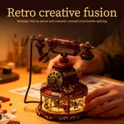 Technical MOC Retro Rotary Dial Telephone Rotating Carousel Building Blocks Vintage Classic Decoration Bricks MOC Toy Adult Gift