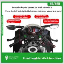 1:9 Scale H2R Motorcycle Model Toy Car Alloy Body Ignitable Start Spray Motor Models Shock Absorption Vehicles for Boys Toys